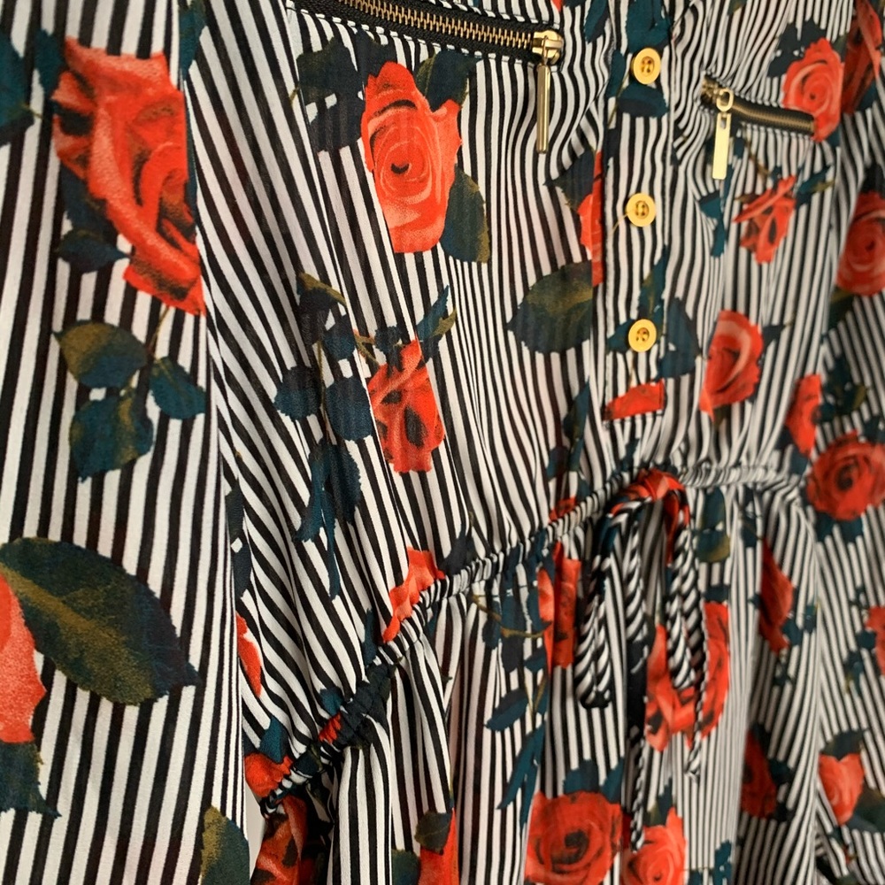 Striped Tie Blouse with flower details